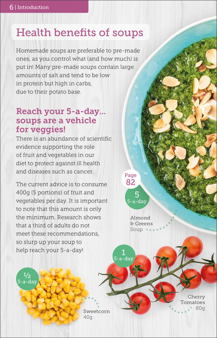 Carbs & Cals Soups Book Introduction Page with Health Benefits of Soups