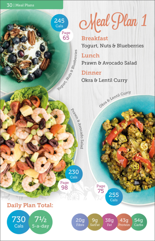 Carbs & Cals Very Low Calorie Recipes & Meal Plans Book Page with Meal Plan