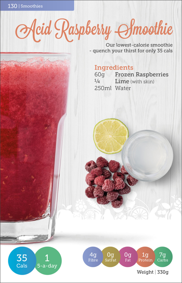 Carbs & Cals Very Low Calorie Recipes & Meal Plans Book Page with Smoothie Recipe