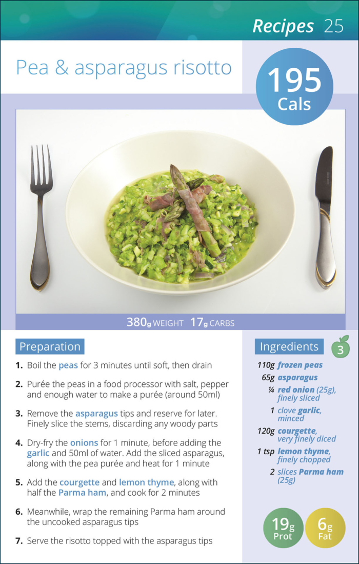 Peas & Asparagus Risotto recipe with nutritional information from 5:2 Diet Photos book