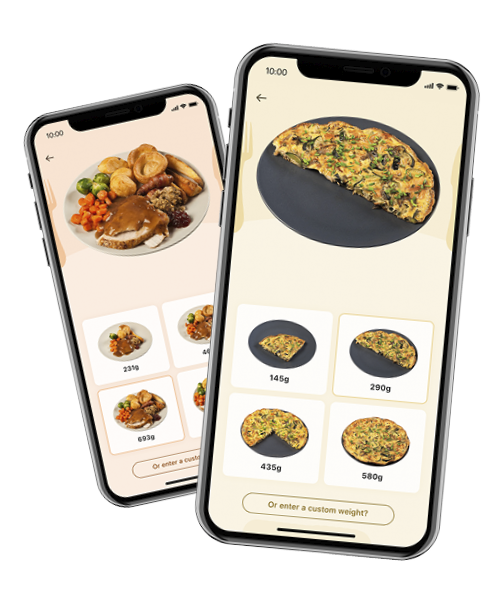 Portions of roast dinner and frittata in Carbs & Cals app
