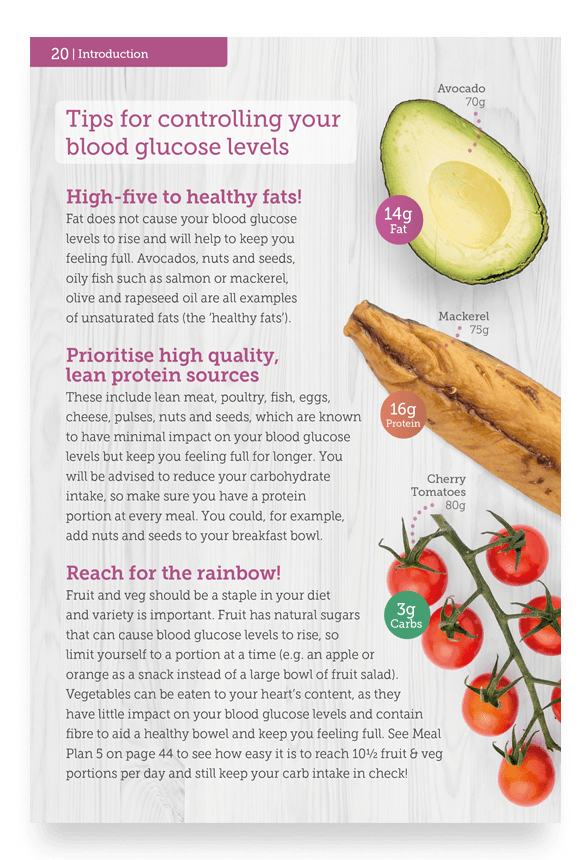 Carbs & Cals Gestational Diabetes Page with Tips for Controlling Blood Glucose Levels