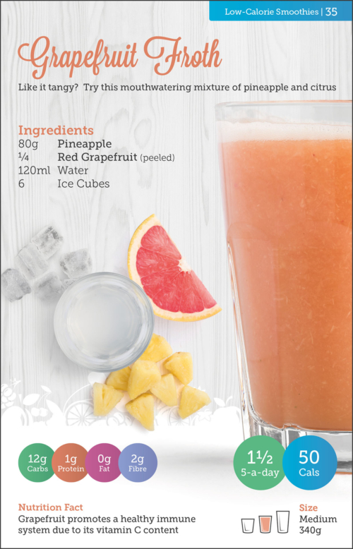 Carbs & Cals Smoothies Page with Grapefruit Froth Recipe