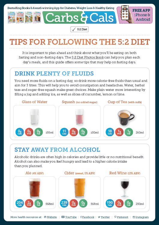 Carbs & Cals Info Guide - Tips for Following the 5:2 Diet