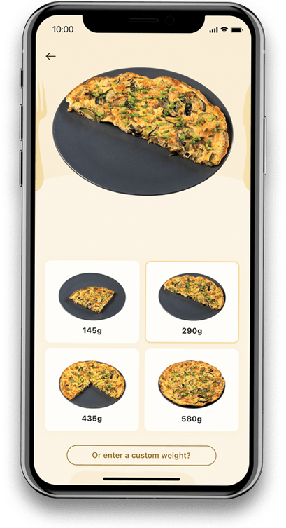 Portions of frittata in Carbs & Cals app