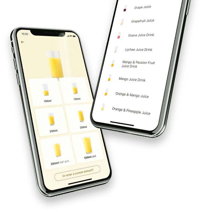 Portions of orange juice and juice list in Carbs & Cals app