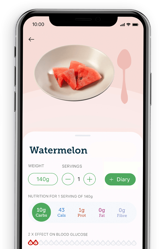 Watermelon with nutritional information in Carbs & Cals app