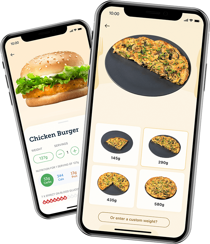 Chicken burger and frittata with nutritional information in Carbs & Cals app Chicken burger and frittata with nutritional information in Carbs & Cals app
