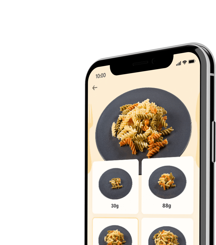 Portions of pasta twists in Carbs & Cals app