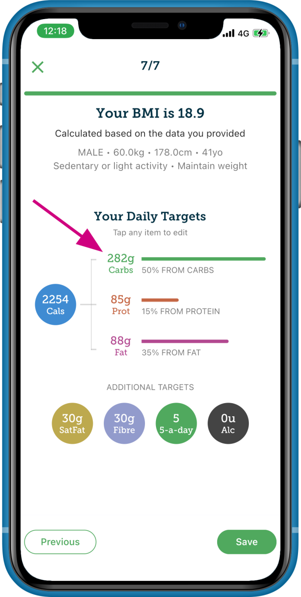 Carbs & Cals Free BMI & Calorie Requirement Calculator