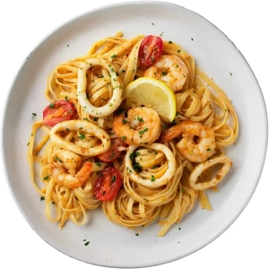 Seafood Linguine A portion of Seafood Linguine from Ask