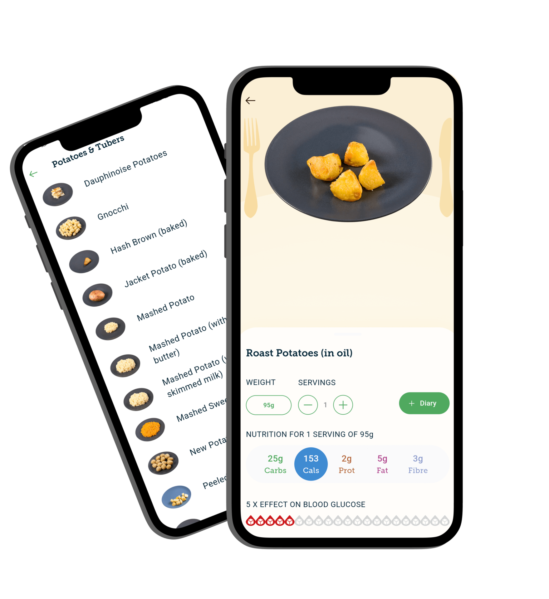 PotatoesApp Roast potatoes and selection of veg in the Carbs & Cals app