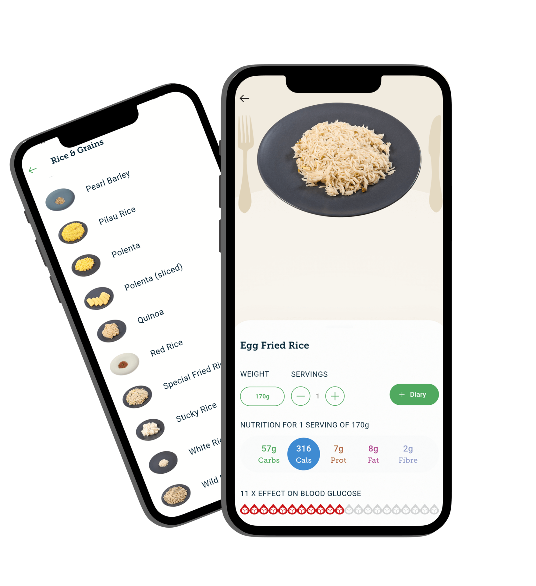 RiceGrainsApp Egg fried rice nutritional info in the Carbs & Cals app