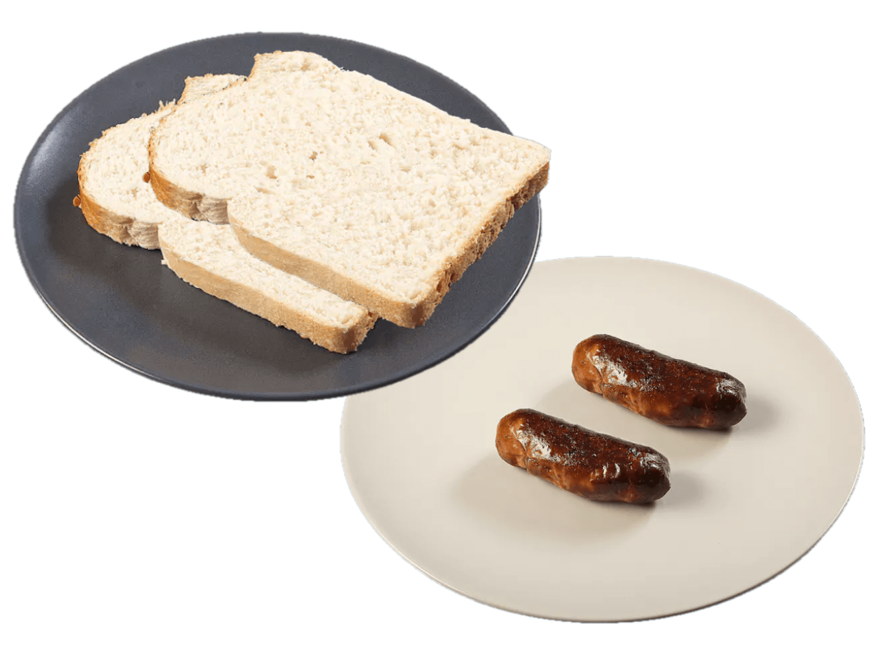 2 slices of thick white sliced bread and 2 sausages