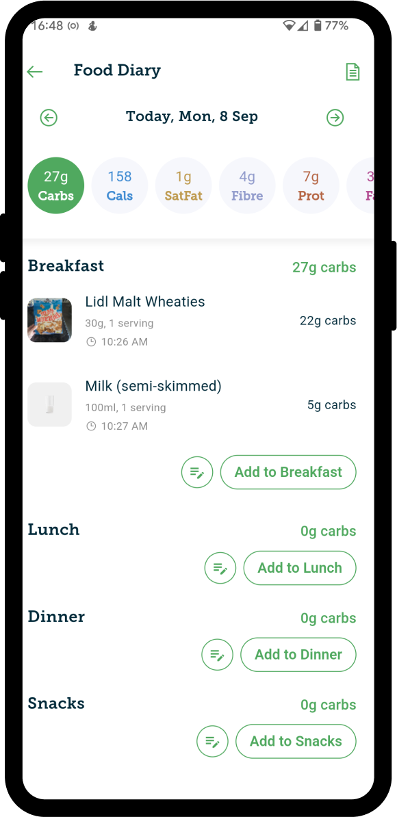 Add the results to your diary with a tap
