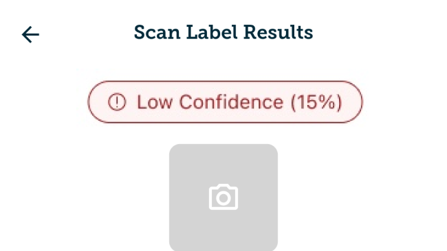 A example of a Low Confidence label scanner result
