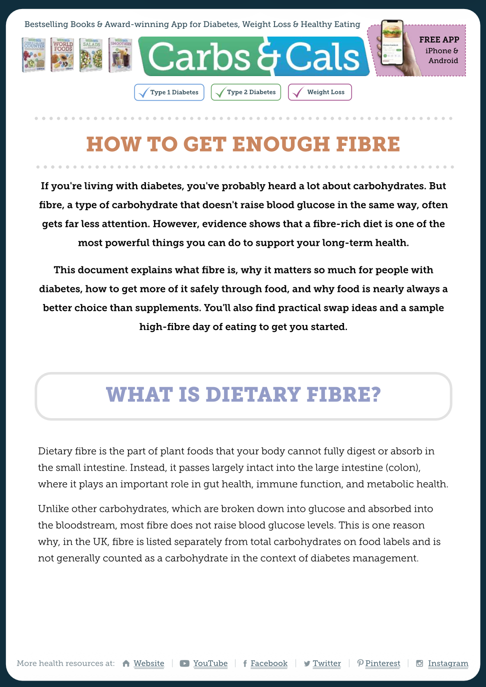 How to get enough fibre: Carbs & Cals information sheet